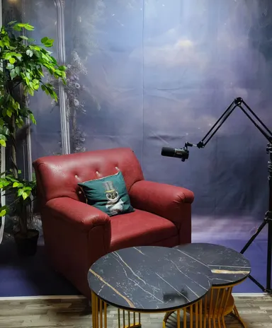 Production-Friendly Studio with Green Screen and Podcast Setup image 6